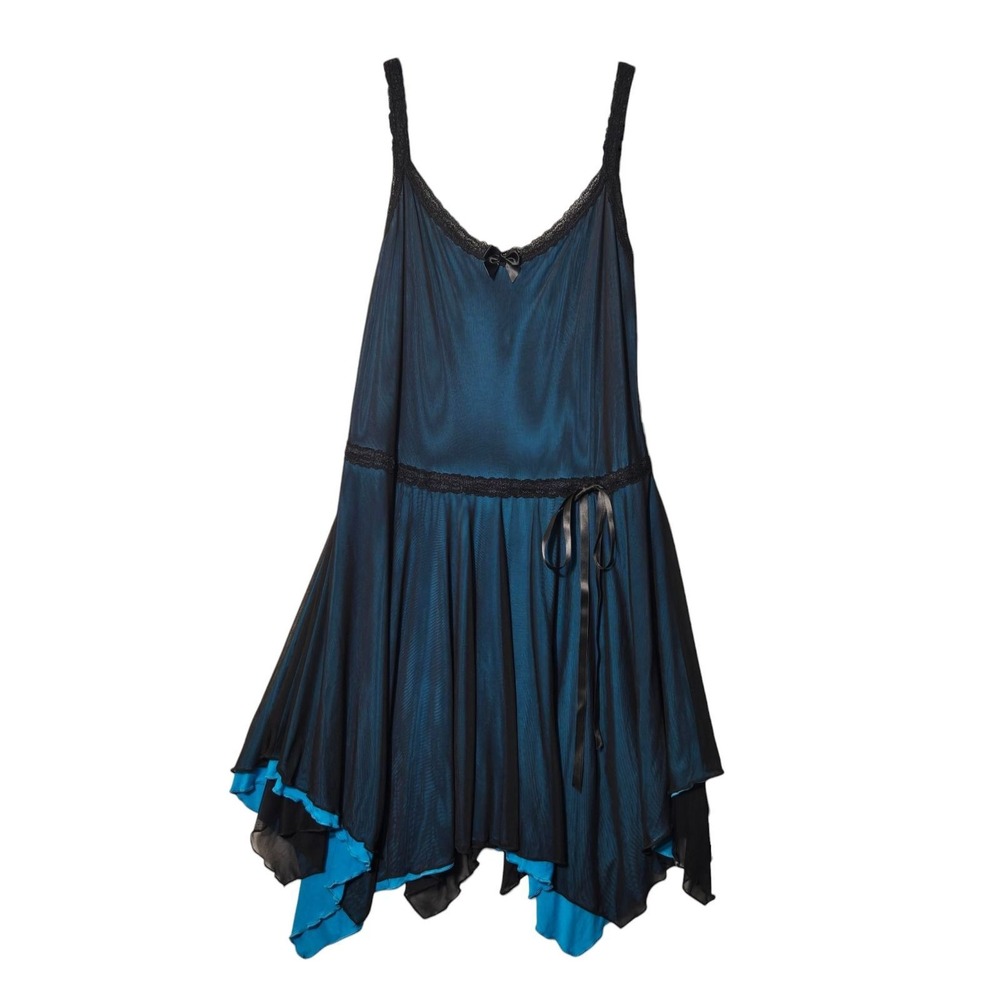 The Grave Girls Teal Black Mesh Handkerchief Mini Dress 1X Gothic Fairy Grunge